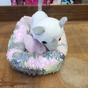 18in doll Sequin Cat Plush Toy with Bed - Pink and Silver